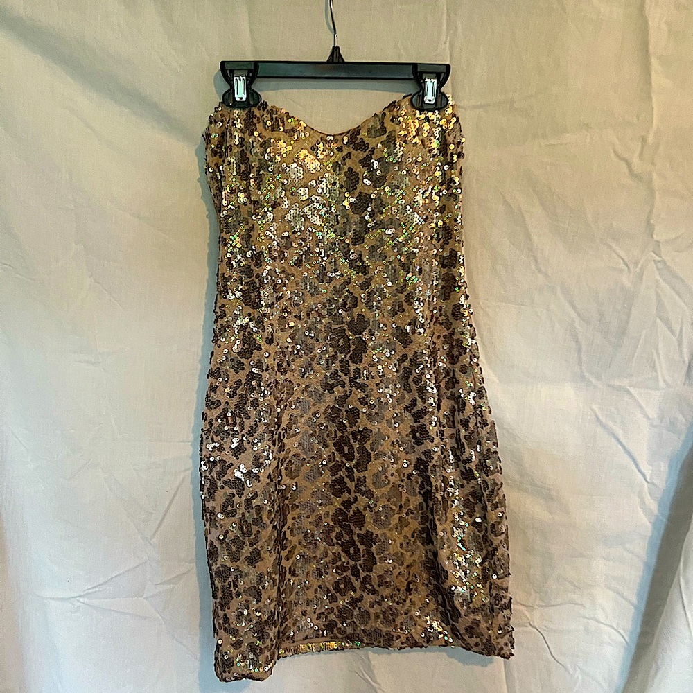As U Wish Strapless Sequin Dress in Gold and Brown